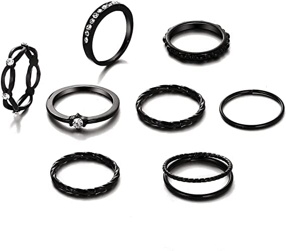 Rings for Girls & Women - 8 pcs. Stylish Elegant Crystal Black Plated Rings Set For Girls and Women …