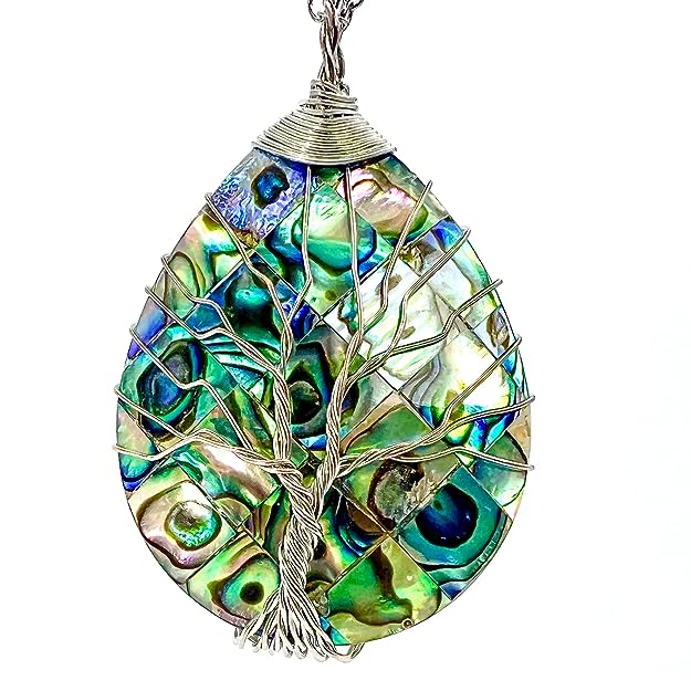 Natural Stone Tear Drop Healing Pendent Necklace - Tree of Life Pendant Necklace - Fashion Necklace Jewellery for Girls