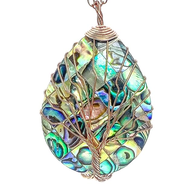 Natural Stone Tear Drop Healing Pendent Necklace - Tree of Life Pendant Necklace - Fashion Necklace Jewellery for Girls