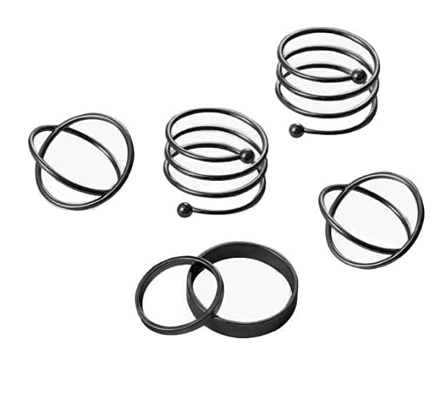 Rings for Girls & Women - 6 pcs. Black Stacking Knuckle Punk Finger Ring Set For Girls and Women …