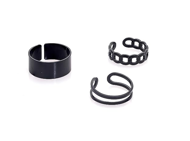 Rings for Girls & Women - 3 pcs. Stylish Black Boho Midi Finger Adjustable Rings Set For Girls and Women