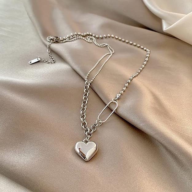 Necklace for Girls & Women - Stylish Double Layered Heart Necklace Pendent With Adjustable 20 inch Stainless Steel Chain For Girls and Women