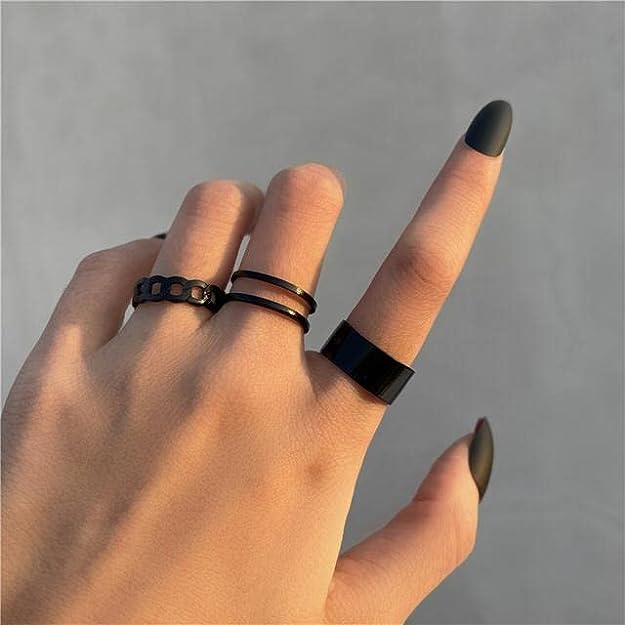 Rings for Girls & Women - 3 pcs. Stylish Black Boho Midi Finger Adjustable Rings Set For Girls and Women