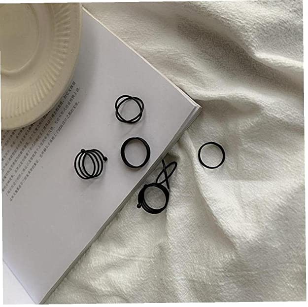 Rings for Girls & Women - 6 pcs. Black Stacking Knuckle Punk Finger Ring Set For Girls and Women …