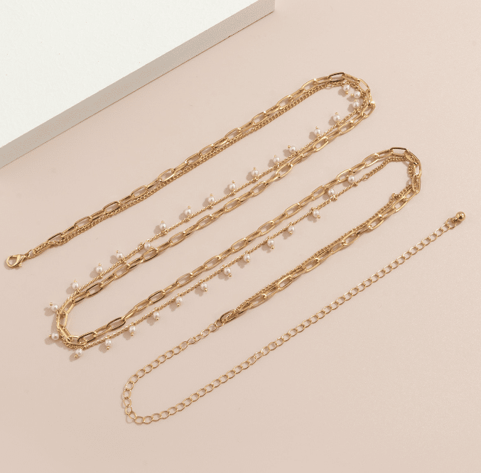 Gold Plated Elegant Pearl Multi-Layer Adjustable Waist Chain for Girls and Women