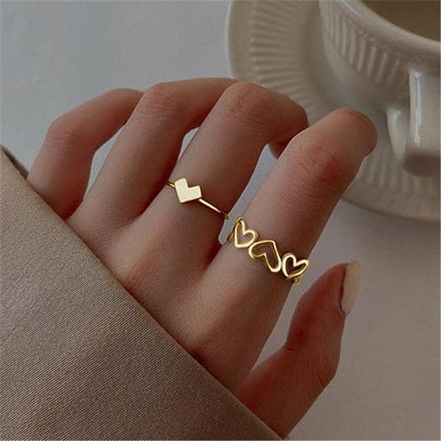 Rings for Women & Girls - Gold Plated Crystal Pearl, Heart Shaped, Twisted, Butterfly Design Adjustable Rings Set for Women and Girls.