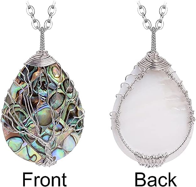 Natural Stone Tear Drop Healing Pendent Necklace - Tree of Life Pendant Necklace - Fashion Necklace Jewellery for Girls