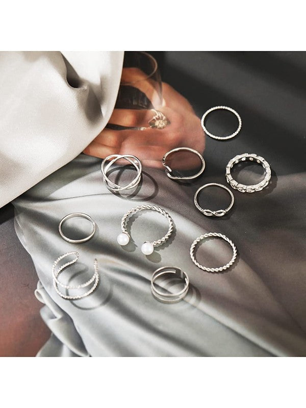 Rings for Women & Girls - 10 Pcs Elegant Crystal Boho Midi Finger Rings Set For Women and Girls …