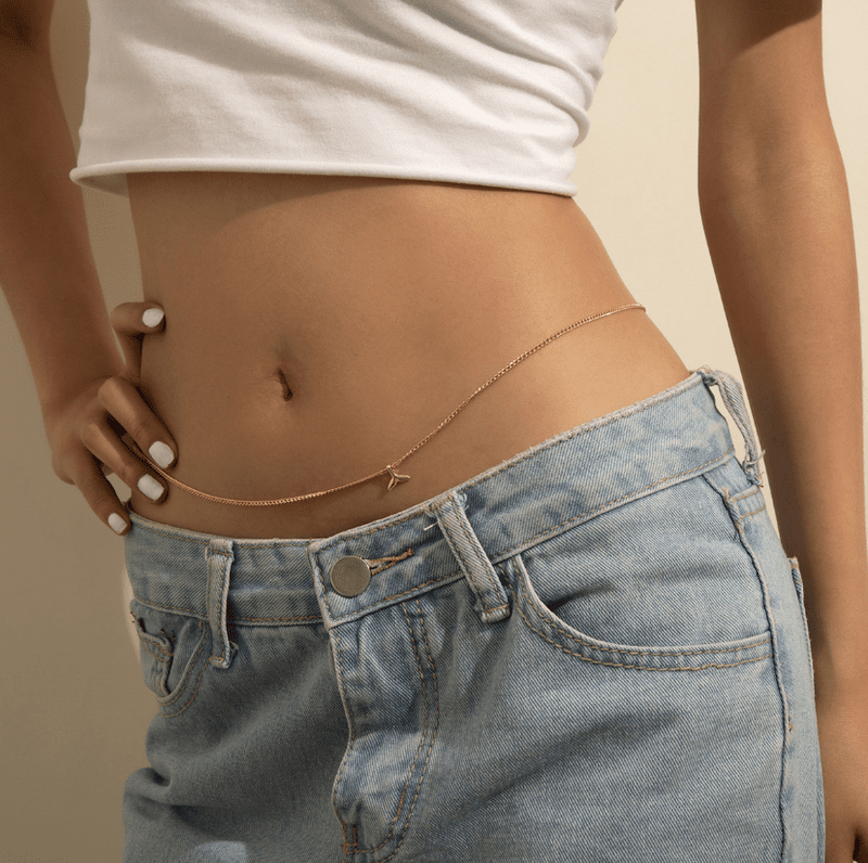 Gold Plated Adjustable Waist Chain With "Dolphin Tail" Pendant for Girls and Women