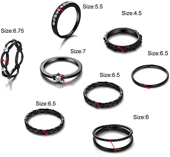 Rings for Girls & Women - 8 pcs. Stylish Elegant Crystal Black Plated Rings Set For Girls and Women …