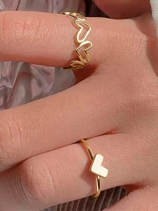Rings for Women & Girls - Gold Plated Crystal Pearl, Heart Shaped, Twisted, Butterfly Design Adjustable Rings Set for Women and Girls.
