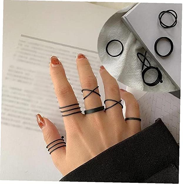 Rings for Girls & Women - 6 pcs. Black Stacking Knuckle Punk Finger Ring Set For Girls and Women …