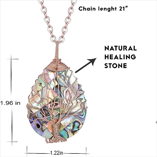 Natural Stone Tear Drop Healing Pendent Necklace - Tree of Life Pendant Necklace - Fashion Necklace Jewellery for Girls