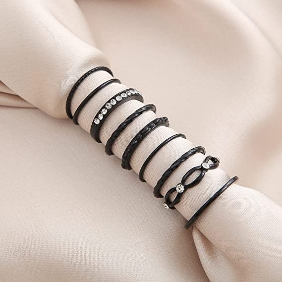 Rings for Girls & Women - 8 pcs. Stylish Elegant Crystal Black Plated Rings Set For Girls and Women …