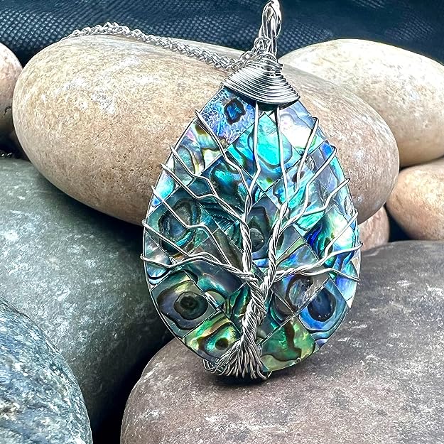 Natural Stone Tear Drop Healing Pendent Necklace - Tree of Life Pendant Necklace - Fashion Necklace Jewellery for Girls