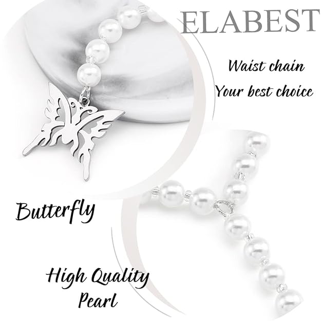 Off-White Elegant Pearl With Butterfly Pendant Adjustable Waist Chain for Girls and Women