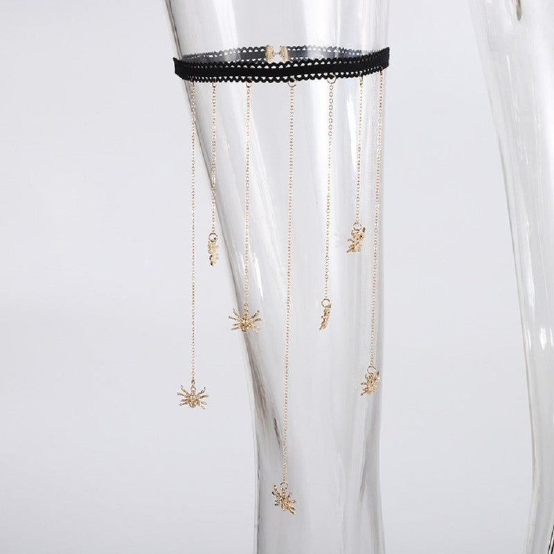 Gold Plated Thigh Leg Chain with Spider Pendant Elastic Band Body Jewellery for Girls and Women