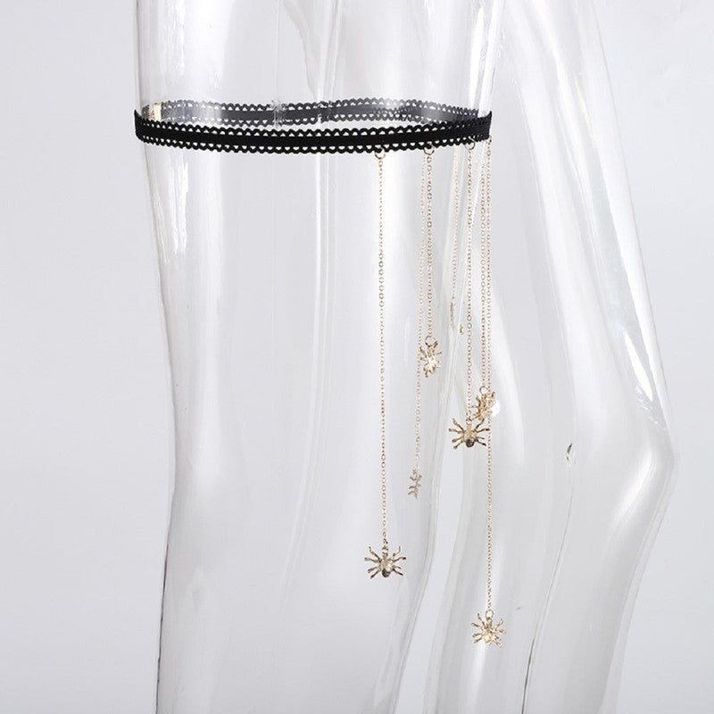 Gold Plated Thigh Leg Chain with Spider Pendant Elastic Band Body Jewellery for Girls and Women