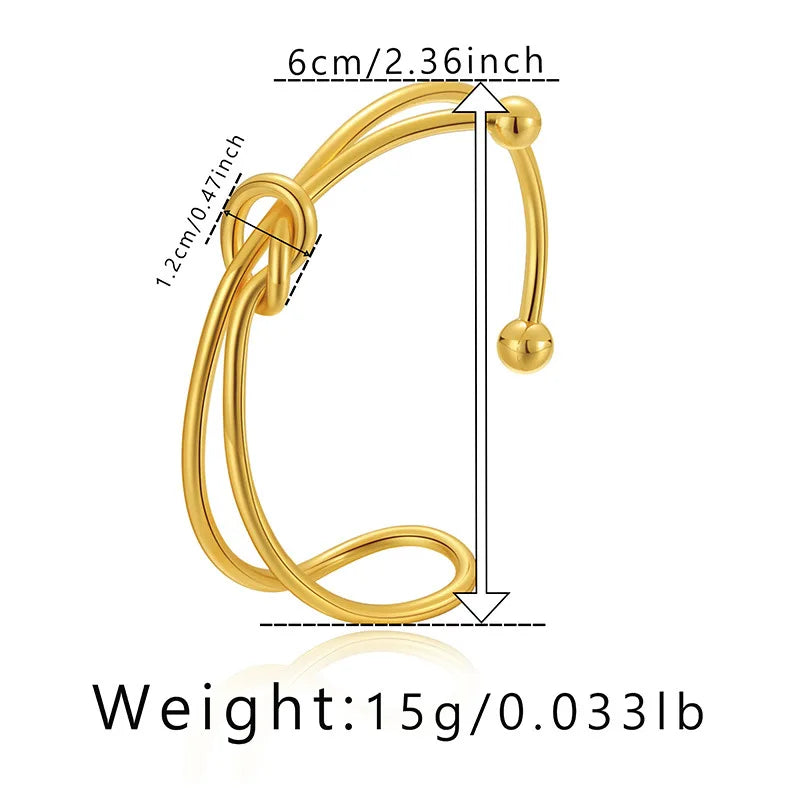 Double Layer Twisted Knot Open Bangle Stainless Steel 18k Gold Bracelet Jewelry For Women