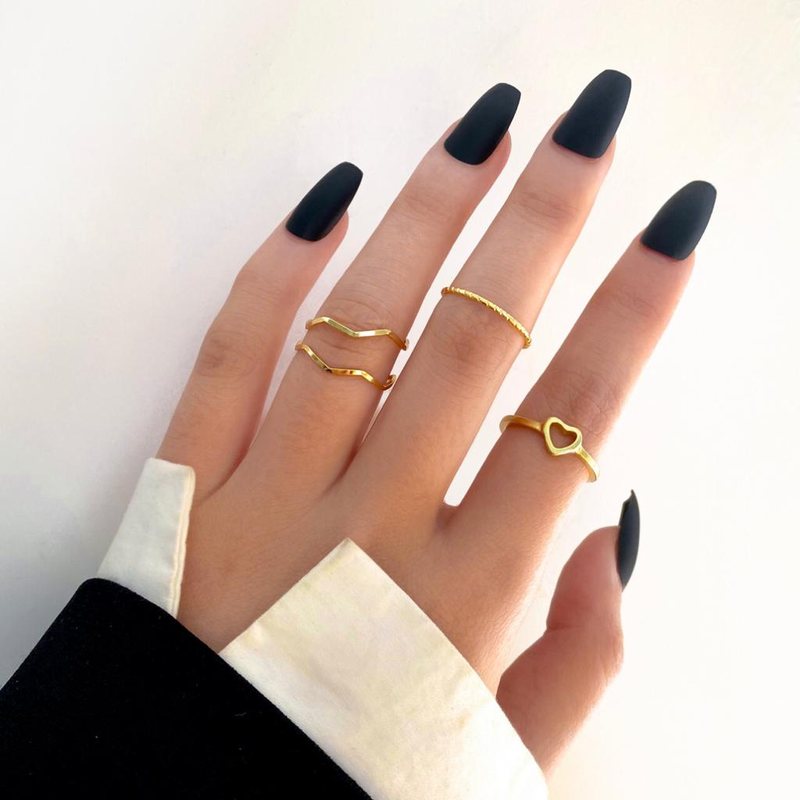 Ring Set - Stylish Wave Circle And Heart Shaped Rings Set 4 Pcs For Women and Girls