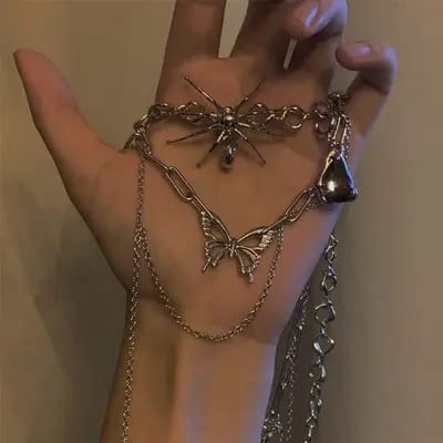 Necklace - Elegant Whitish-Grey Plated Red Crystal Stone Spider Necklace Pendant With Adjustable 16 inch Stainless Steel Chain