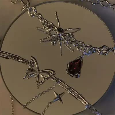 Necklace - Elegant Whitish-Grey Plated Red Crystal Stone Spider Necklace Pendant With Adjustable 16 inch Stainless Steel Chain