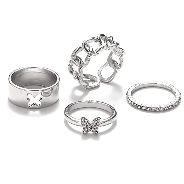 Rings - 4 pcs Butterfly Shaped- Adjustable Ring Set