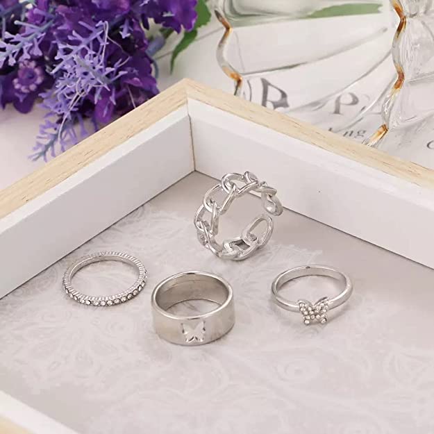 Rings - 4 pcs Butterfly Shaped- Adjustable Ring Set
