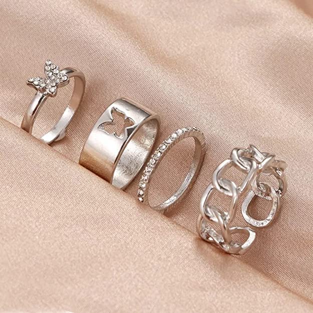 Rings - 4 pcs Butterfly Shaped- Adjustable Ring Set