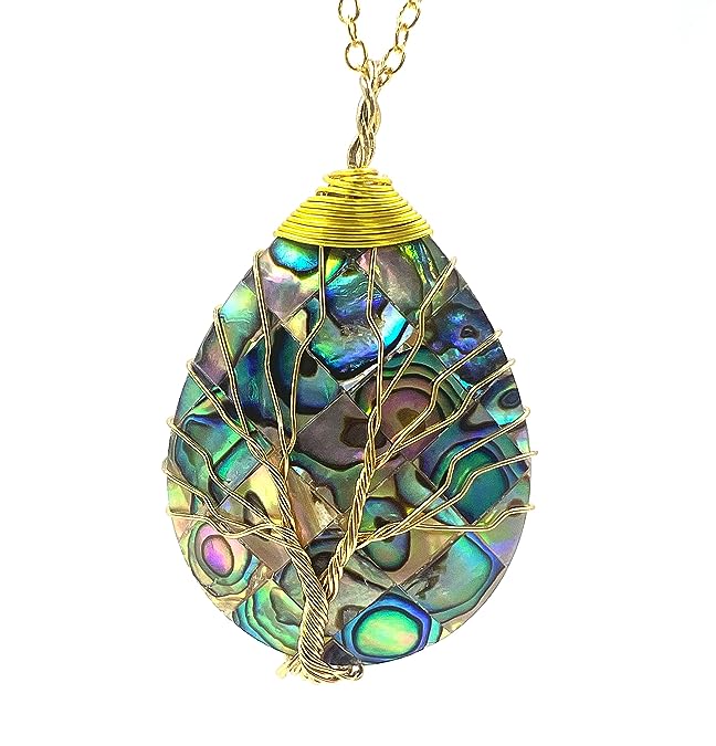 Natural Stone Tear Drop Healing Pendent Necklace - Tree of Life Pendant Necklace - Fashion Necklace Jewellery for Girls