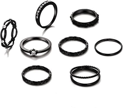Rings for Girls & Women - 8 pcs. Stylish Elegant Crystal Black Plated Rings Set For Girls and Women …