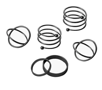 Rings for Girls & Women - 6 pcs. Black Stacking Knuckle Punk Finger Ring Set For Girls and Women …