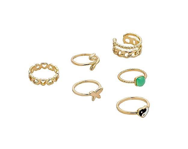 Rings for Women & Girls - 6 pcs. Gold Plated Butterfly, Snake & Heart Shaped, Crystal Stone Rings Set For Women and Girls.