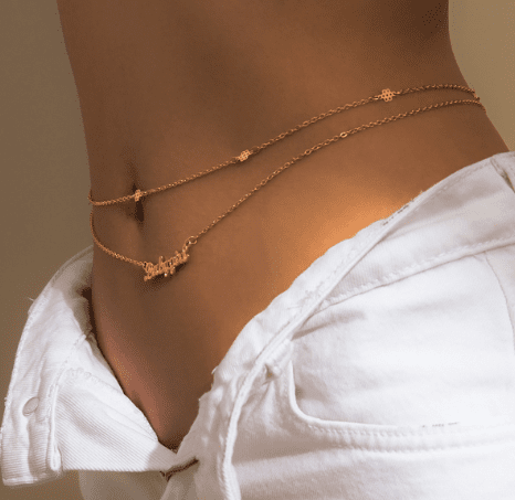 Gold Plated Multi-Layer Adjustable Waist Chain with "Babygirl" pendant for Girls and Women