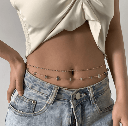 Gold Plated Multi-Layer With Natural Stones Adjustable Waist Chain for Girls and Women
