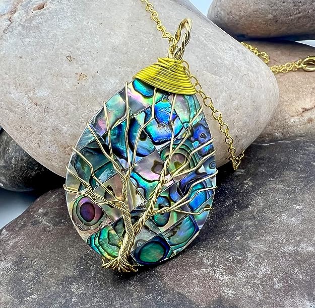 Natural Stone Tear Drop Healing Pendent Necklace - Tree of Life Pendant Necklace - Fashion Necklace Jewellery for Girls