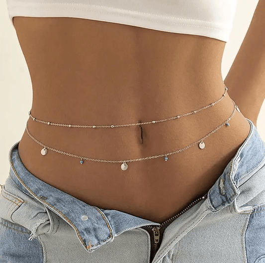 Off-White Multi-Layer with Blue Pearl Adjustable Waist Chain for Girls and Women