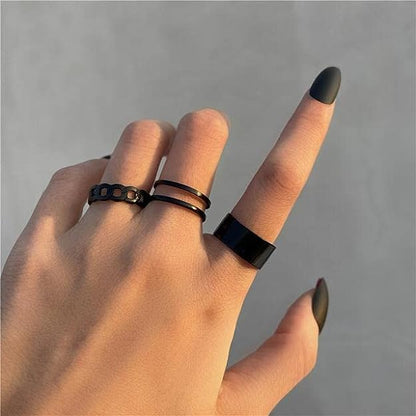 Rings for Girls & Women - 3 pcs. Stylish Black Boho Midi Finger Adjustable Rings Set For Girls and Women