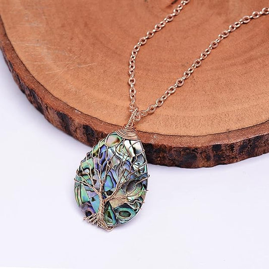 Natural Stone Tear Drop Healing Pendent Necklace - Tree of Life Pendant Necklace - Fashion Necklace Jewellery for Girls