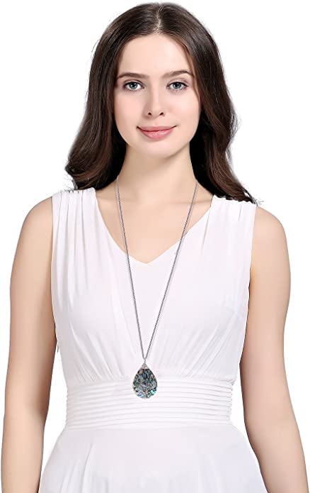 Natural Stone Tear Drop Healing Pendent Necklace - Tree of Life Pendant Necklace - Fashion Necklace Jewellery for Girls