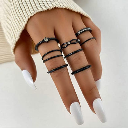 Rings for Girls & Women - 8 pcs. Stylish Elegant Crystal Black Plated Rings Set For Girls and Women …