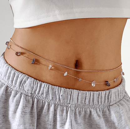 Gold Plated Multi-Layer With Natural Stones Adjustable Waist Chain for Girls and Women