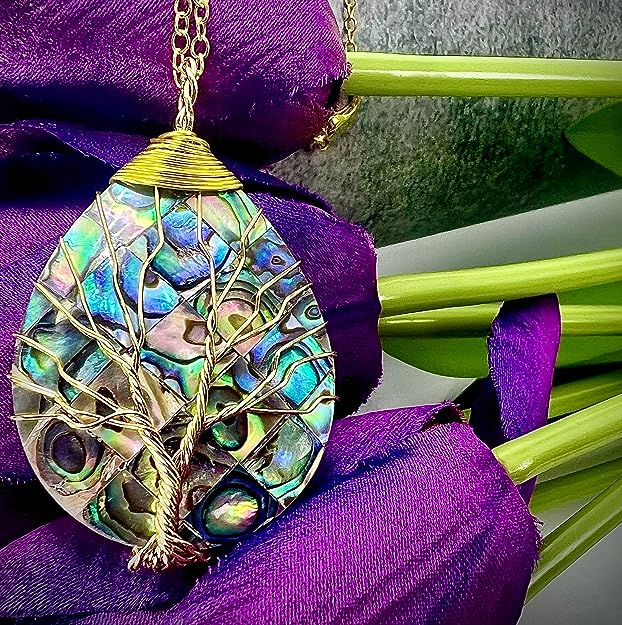 Natural Stone Tear Drop Healing Pendent Necklace - Tree of Life Pendant Necklace - Fashion Necklace Jewellery for Girls