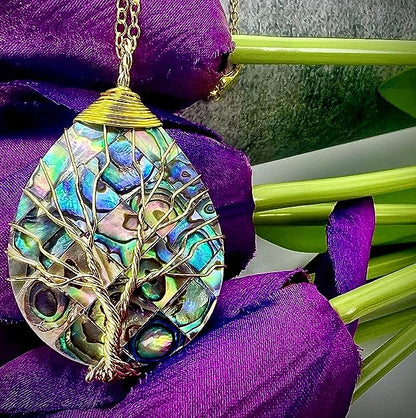 Natural Stone Tear Drop Healing Pendent Necklace - Tree of Life Pendant Necklace - Fashion Necklace Jewellery for Girls
