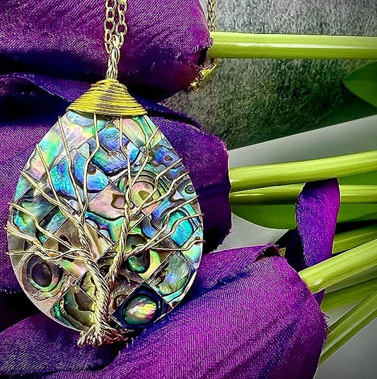 Natural Stone Tear Drop Healing Pendent Necklace - Tree of Life Pendant Necklace - Fashion Necklace Jewellery for Girls