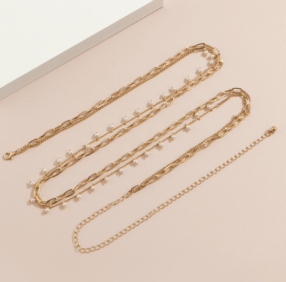 Gold Plated Elegant Pearl Multi-Layer Adjustable Waist Chain for Girls and Women