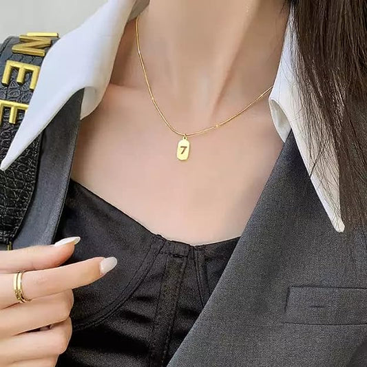 Necklace for Girls & Women - Gold Plated Number 7" Necklace Pendent With Adjustable 18 inch Thin Round Body Snake Chain For Girls and Women.