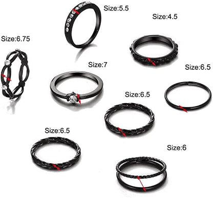 Rings for Girls & Women - 8 pcs. Stylish Elegant Crystal Black Plated Rings Set For Girls and Women …