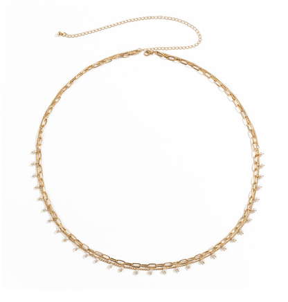 Gold Plated Elegant Pearl Multi-Layer Adjustable Waist Chain for Girls and Women