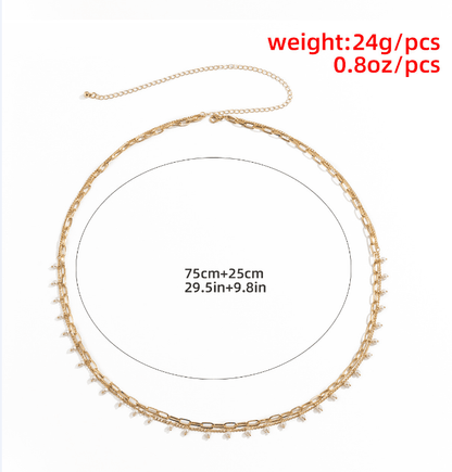 Gold Plated Elegant Pearl Multi-Layer Adjustable Waist Chain for Girls and Women